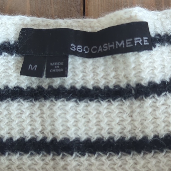 360 Cashmere Black Cream Striped Long Sleeve Super Soft Sweater - Picture 4 of 11